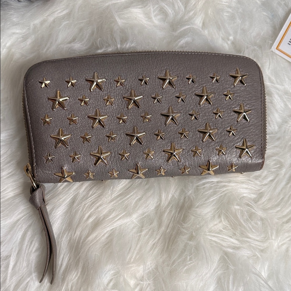 Jimmy Choo Taupe Star-Studded Wallet